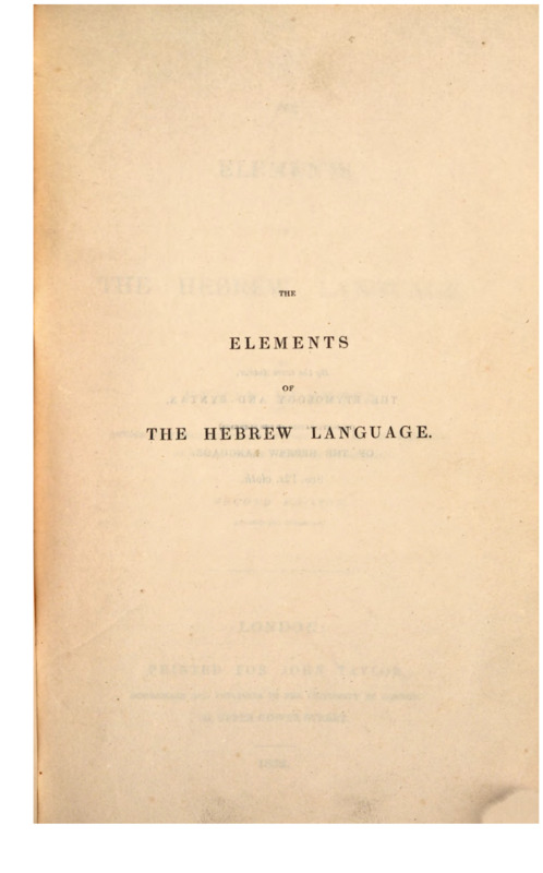 The Elements of the Hebrew Language